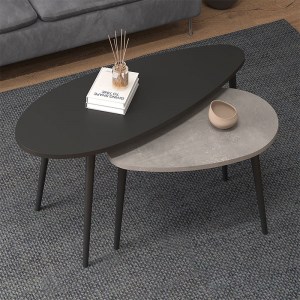 meg-GP022-0039,8-1 ΤΡΑΠΕΖΑΚΙ ΣΑΛΟΝΙΟΥ ΣΕΤ 2 ΤΜΧ ELIPS MEGAPAP ΧΡΩΜΑ ΜΑΥΡΟ - ΓΚΡΙ ΡΕΤΡΟ 116X46X46ΕΚ.