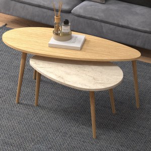 meg-GP022-0039,9-1 ΤΡΑΠΕΖΑΚΙ ΣΑΛΟΝΙΟΥ ΣΕΤ 2 ΤΜΧ ELIPS MEGAPAP ΧΡΩΜΑ OAK - TRAVERTINE 116X46X46ΕΚ.