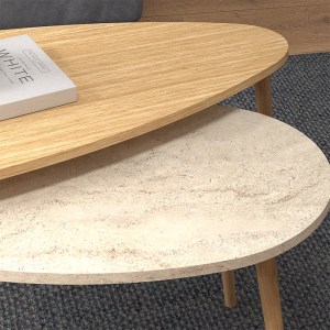 meg-GP022-0039,9-2 ΤΡΑΠΕΖΑΚΙ ΣΑΛΟΝΙΟΥ ΣΕΤ 2 ΤΜΧ ELIPS MEGAPAP ΧΡΩΜΑ OAK - TRAVERTINE 116X46X46ΕΚ.