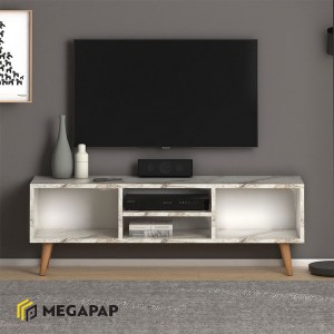 meg-GP022-0067,4-1 ΕΠΙΠΛΟ ΤΗΛΕΟΡΑΣΗΣ LOREN MEGAPAP ΜΕΛΑΜΙΝΗΣ ΧΡΩΜΑ ΛΕΥΚΟ ΕΦΕ ΜΑΡΜΑΡΟΥ 120X30X40ΕΚ.