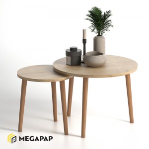 meg-GP022-0072,1-1 ΣΕΤ ΤΡΑΠΕΖΑΚΙΑ ΣΑΛΟΝΙΟΥ ΜΕΛΑΜΙΝΗΣ ROMA MEGAPAP 2 ΤΜΧ. ΧΡΩΜΑ OAK 60X60X46ΕΚ.