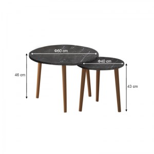 meg-GP022-0072,3-3 ΤΡΑΠΕΖΑΚΙ ΣΑΛΟΝΙΟΥ ΣΕΤ 2 ΤΜΧ ROMA MEGAPAP ΧΡΩΜΑ ΜΑΥΡΟ ΕΦΕ ΜΑΡΜΑΡΟΥ 60X60X46ΕΚ.
