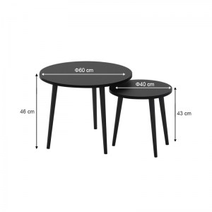 meg-GP022-0072,4-3 ΤΡΑΠΕΖΑΚΙ ΣΑΛΟΝΙΟΥ ΣΕΤ 2 ΤΜΧ ROMA MEGAPAP ΧΡΩΜΑ ΜΑΥΡΟ 60X60X46ΕΚ.