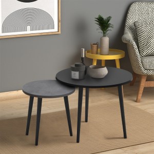 meg-GP022-0072,7-0 ΤΡΑΠΕΖΑΚΙ ΣΑΛΟΝΙΟΥ ΣΕΤ 2 ΤΜΧ ROMA MEGAPAP ΧΡΩΜΑ ΜΑΥΡΟ - ΓΚΡΙ ΡΕΤΡΟ 60X60X46ΕΚ.