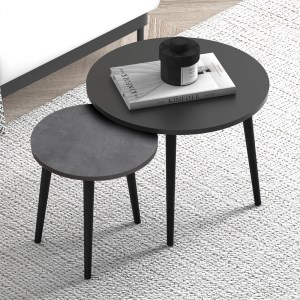 meg-GP022-0072,7-1 ΤΡΑΠΕΖΑΚΙ ΣΑΛΟΝΙΟΥ ΣΕΤ 2 ΤΜΧ ROMA MEGAPAP ΧΡΩΜΑ ΜΑΥΡΟ - ΓΚΡΙ ΡΕΤΡΟ 60X60X46ΕΚ.