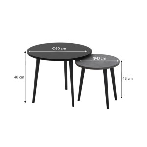 meg-GP022-0072,7-2 ΤΡΑΠΕΖΑΚΙ ΣΑΛΟΝΙΟΥ ΣΕΤ 2 ΤΜΧ ROMA MEGAPAP ΧΡΩΜΑ ΜΑΥΡΟ - ΓΚΡΙ ΡΕΤΡΟ 60X60X46ΕΚ.
