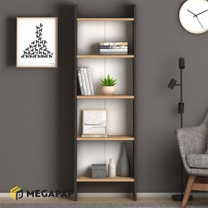 meg-GP022-0073,1-1 ΒΙΒΛΙΟΘΗΚΗ ΜΕΛΑΜΙΝΗΣ FLORA MEGAPAP ΧΡΩΜΑ INDUSTRIAL GREY - OAK 52X25X158ΕΚ.