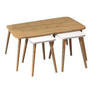 meg-GP022-0086,1-2 ΤΡΑΠΕΖΑΚΙ ΣΑΛΟΝΙΟΥ ΣΕΤ 3 ΤΜΧ OLIVA MEGAPAP ΧΡΩΜΑ OAK - ΛΕΥΚΟ 90X55X46ΕΚ.