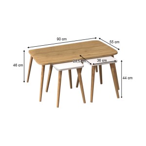 meg-GP022-0086,1-3 ΤΡΑΠΕΖΑΚΙ ΣΑΛΟΝΙΟΥ ΣΕΤ 3 ΤΜΧ OLIVA MEGAPAP ΧΡΩΜΑ OAK - ΛΕΥΚΟ 90X55X46ΕΚ.