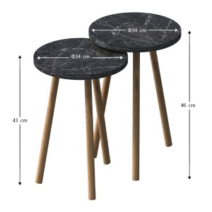 meg-GP022-0097,4-2 ΤΡΑΠΕΖΑΚΙΑ ΒΟΗΘΗΤΙΚΑ ΣΕΤ 2 ΤΜΧ ROMA MEGAPAP ΧΡΩΜΑ ΜΑΥΡΟ ΕΦΕ ΜΑΡΜΑΡΟΥ Ø34X46ΕΚ.