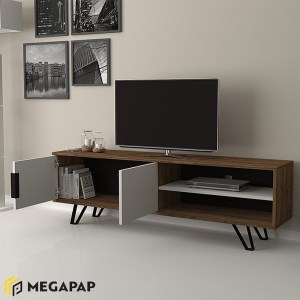 meg-GP028-0033,1-1 ΕΠΙΠΛΟ ΤΗΛΕΟΡΑΣΗΣ FOOT MEGAPAP ΑΠΟ ΜΕΛΑΜΙΝΗ ΧΡΩΜΑ ΚΑΡΥΔΙ - ΛΕΥΚΟ 160X35X49ΕΚ.