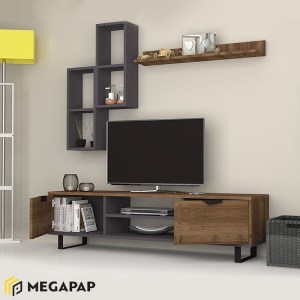 meg-GP028-0036,1-1 ΣΥΝΘΕΣΗ ΤΗΛΕΟΡΑΣΗΣ LONSA MEGAPAP ΑΠΟ ΜΕΛΑΜΙΝΗ ΧΡΩΜΑ ΚΑΡΥΔΙ - ΓΚΡΙ 160X35X40ΕΚ.