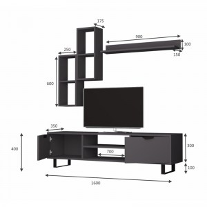 meg-GP028-0036,2-2 ΣΥΝΘΕΣΗ ΤΗΛΕΟΡΑΣΗΣ LONSA MEGAPAP ΑΠΟ ΜΕΛΑΜΙΝΗ ΧΡΩΜΑ ΓΚΡΙ 160X35X40ΕΚ.