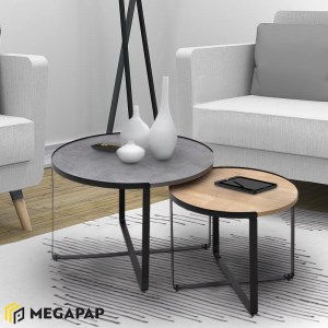 meg-GP028-0072,2-1 ΣΕΤ ΤΡΑΠΕΖΑΚΙΑ ΣΑΛΟΝΙΟΥ DAVIS MEGAPAP 2ΤΜΧ. ΧΡΩΜΑ ΓΚΡΙ ΣΚΥΡΟΔΕΜΑΤΟΣ/ΦΥΣΙΚΟ ΟΞΙΑΣ 70X69X46ΕΚ.