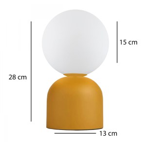 meg-GP029-0140,2-2 ΦΩΤΙΣΤΙΚΟ ΕΠΙΤΡΑΠΕΖΙΟ ALBUS MEGAPAP E14 ΜΕΤΑΛΛΙΚΟ - ΓΥΑΛΙΝΟ ΧΡΩΜΑ ΜΟΥΣΤΑΡΔΙ - ΛΕΥΚΟ Ø13X28ΕΚ.