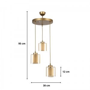 meg-GP030-0128,1-3 ΦΩΤΙΣΤΙΚΟ ΟΡΟΦΗΣ KENEDY MEGAPAP E27 ΜΕΤΑΛΛΙΚΟ - ΓΥΑΛΙΝΟ ΤΡΙΦΩΤΟ ΧΡΩΜΑ ΧΡΥΣΟ Ø30X95ΕΚ.