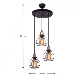 meg-GP036-0008,1-2 ΦΩΤΙΣΤΙΚΟ ΟΡΟΦΗΣ KIKO MEGAPAP E27 ΜΕΤΑΛΛΙΚΟ ΤΡΙΦΩΤΟ ΧΡΩΜΑ ΜΑΥΡΟ/ΧΡΥΣΟ 30X30X70ΕΚ.