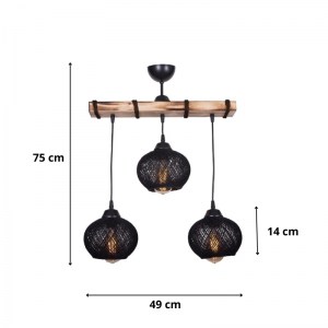 meg-GP036-0053,1-2 ΦΩΤΙΣΤΙΚΟ ΟΡΟΦΗΣ SIRMIONE MEGAPAP E27 ΞΥΛΙΝΟ - ΣΧΟΙΝΙ ΤΡΙΦΩΤΟ ΧΡΩΜΑ ΜΑΥΡΟ - ΦΥΣΙΚΟ 49X17X75ΕΚ.