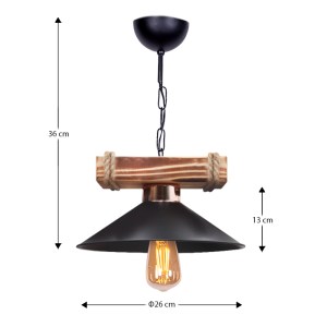 meg-GP036-0091,1-2 ΦΩΤΙΣΤΙΚΟ ΟΡΟΦΗΣ MELIO MEGAPAP E27 ΞΥΛΙΝΟ - ΠΛΑΣΤΙΚΟ ΜΟΝΟΦΩΤΟ ΧΡΩΜΑ ΜΑΥΡΟ Ø26X36ΕΚ.