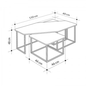 meg-GP037-0195,1-5 ΤΡΑΠΕΖΑΚΙ ΣΑΛΟΝΙΟΥ ΣΕΤ 3 ΤΜΧ. NESTY MEGAPAP ΑΠΟ ΜΕΛΑΜΙΝΗ ΧΡΩΜΑ SAPHHIRE OAK - ΓΚΡΙ ΡΕΤΡΟ - ΛΕΥΚΟ ΕΦΕ ΜΑΡΜΑΡΟΥ 110X60X48ΕΚ.