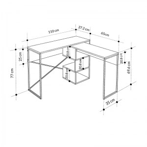 meg-GP037-0222,3-6 ΓΡΑΦΕΙΟ ΕΡΓΑΣΙΑΣ ΠΟΛΥΜΟΡΦΙΚΟ BADAU MEGAPAP ΧΡΩΜΑ ΓΚΡΙ ΡΕΤΡΟ 110X37,2X77ΕΚ.