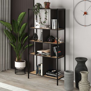 meg-GP037-0231,1-0 ΒΙΒΛΙΟΘΗΚΗ MIDI MEGAPAP ΧΡΩΜΑ SAPPHIRE OAK - SILKY BLACK 88X35X175ΕΚ.