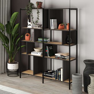 meg-GP037-0232,1-0 ΒΙΒΛΙΟΘΗΚΗ MAXI MEGAPAP ΧΡΩΜΑ SAPPHIRE OAK - SILKY BLACK 144X35X175ΕΚ.