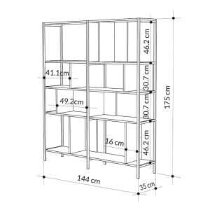 meg-GP037-0232,1-5 ΒΙΒΛΙΟΘΗΚΗ MAXI MEGAPAP ΧΡΩΜΑ SAPPHIRE OAK - SILKY BLACK 144X35X175ΕΚ.