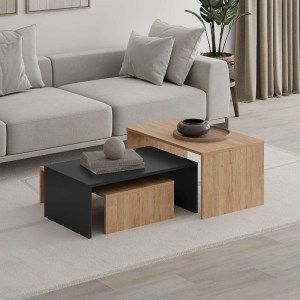 meg-GP037-0251,1-0 ΤΡΑΠΕΖΑΚΙ ΣΑΛΟΝΙΟΥ ΣΕΤ 3 ΤΜΧ. KANTA MEGAPAP ΧΡΩΜΑ SAPPHIRE OAK - SILKY BLACK 80X50X40,5ΕΚ.