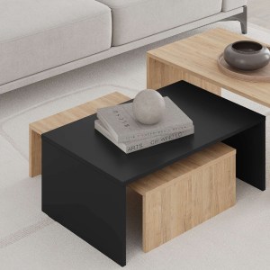 meg-GP037-0251,1-2 ΤΡΑΠΕΖΑΚΙ ΣΑΛΟΝΙΟΥ ΣΕΤ 3 ΤΜΧ. KANTA MEGAPAP ΧΡΩΜΑ SAPPHIRE OAK - SILKY BLACK 80X50X40,5ΕΚ.