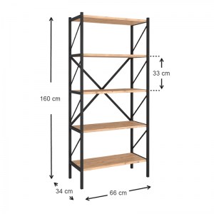 meg-GP041-0001,2-3 ΒΙΒΛΙΟΘΗΚΗ COLMAR MEGAPAP ΜΕΤΑΛΛΙΚΗ - ΜΕΛΑΜΙΝΗΣ ΧΡΩΜΑ PINE OAK 66X34X160ΕΚ.