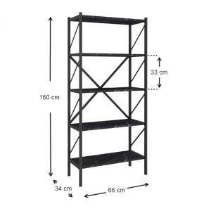 meg-GP041-0001,3-3 ΒΙΒΛΙΟΘΗΚΗ COLMAR MEGAPAP ΜΕΤΑΛΛΙΚΗ - ΜΕΛΑΜΙΝΗΣ ΧΡΩΜΑ ΜΑΥΡΟ ΕΦΕ ΜΑΡΜΑΡΟΥ 66X34X160ΕΚ.