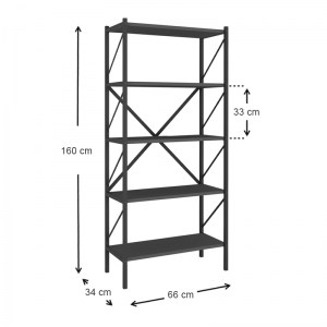 meg-GP041-0001,4-3 ΒΙΒΛΙΟΘΗΚΗ COLMAR MEGAPAP ΜΕΤΑΛΛΙΚΗ - ΜΕΛΑΜΙΝΗΣ ΧΡΩΜΑ ΑΝΘΡΑΚΙ 66X34X160ΕΚ.