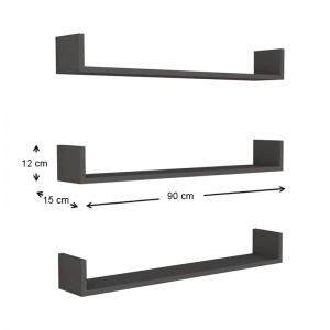 meg-GP041-0028,4-2 ΡΑΦΙΕΡΑ ΤΟΙΧΟΥ TYRION MEGAPAP 3 ΤΕΜΑΧΙΩΝ ΑΠΟ ΜΕΛΑΜΙΝΗ ΧΡΩΜΑ ΑΝΘΡΑΚΙ 90X15X12ΕΚ.