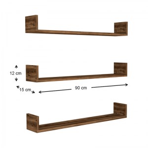 meg-GP041-0028,5-2 ΡΑΦΙΕΡΑ ΤΟΙΧΟΥ TYRION MEGAPAP 3 ΤΕΜΑΧΙΩΝ ΑΠΟ ΜΕΛΑΜΙΝΗ ΧΡΩΜΑ ΚΑΠΝΙΣΤΗ ΚΑΡΥΔΙΑ 90X15X12ΕΚ.
