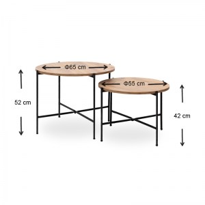 meg-GP041-0043,1-3 ΣΕΤ ΤΡΑΠΕΖΑΚΙΑ ΣΑΛΟΝΙΟΥ ZAYDEN MEGAPAP 2 ΤΜΧ ΜΕΤΑΛΛΙΚΟ - ΜΕΛΑΜΙΝΗΣ ΧΡΩΜΑ PINE OAK 65X65X52ΕΚ.