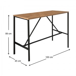 meg-GP041-0058,1-2 ΤΡΑΠΕΖΙ ΜΠΑΡ - STAND CREGO MEGAPAP ΜΕΤΑΛΛΙΚΟ - ΜΕΛΑΜΙΝΗΣ ΧΡΩΜΑ PINE OAK - ΜΑΥΡΟ 100X45X89ΕΚ.