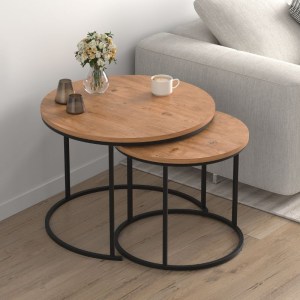 meg-GP041-0130,1-0 ΤΡΑΠΕΖΑΚΙ ΣΑΛΟΝΙΟΥ ΣΕΤ 2 ΤΜΧ HILAL MEGAPAP ΧΡΩΜΑ PINE OAK Ø66X49,5ΕΚ.