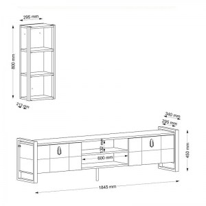 meg-GP042-0005,1-4 ΣΥΝΘΕΣΗ ΤΗΛΕΟΡΑΣΗΣ URSULA MEGAPAP ΑΠΟ ΜΕΛΑΜΙΝΗ ΧΡΩΜΑ ΚΑΡΥΔΙ - ΜΑΥΡΟ 184,5X34X45ΕΚ.