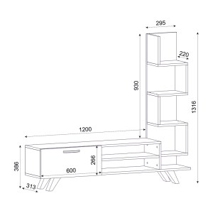 meg-GP042-0028,1-5 ΕΠΙΠΛΟ ΤΗΛΕΟΡΑΣΗΣ CEREN MEGAPAP ΑΠΟ ΜΕΛΑΜΙΝΗ ΧΡΩΜΑ ΛΕΥΚΟ - CORDOBA 149,5X31X131,6ΕΚ.