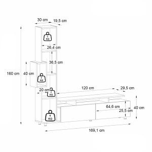 meg-GP042-0046,3-6 ΣΥΝΘΕΣΗ ΤΗΛΕΟΡΑΣΗΣ TULIP MEGAPAP ΧΡΩΜΑ ΛΕΥΚΟ - SEPET OAK 160X29,5X160ΕΚ.