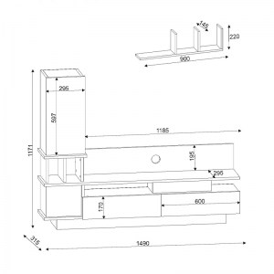 meg-GP042-0055,1-3 ΣΥΝΘΕΣΗ ΤΗΛΕΟΡΑΣΗΣ ALMERIA MEGAPAP ΑΠΟ ΜΕΛΑΜΙΝΗ ΧΡΩΜΑ ΛΕΥΚΟ - CORDOBA 149X29,5X117ΕΚ.
