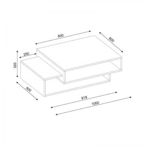 meg-GP042-0071,1-3 ΤΡΑΠΕΖΑΚΙ ΣΑΛΟΝΙΟΥ TAB MEGAPAP ΑΠΟ ΜΕΛΑΜΙΝΗ ΧΡΩΜΑ ΛΕΥΚΟ - ΚΑΡΥΔΙ 105X60X32ΕΚ.