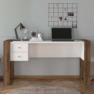 meg-GP042-0117,2-2 ΓΡΑΦΕΙΟ ΕΡΓΑΣΙΑΣ FERNANDO MEGAPAP ΑΠΟ ΜΕΛΑΜΙΝΗ ΧΡΩΜΑ ΛΕΥΚΟ - ΚΑΡΥΔΙ 158,4X60X72,2ΕΚ.