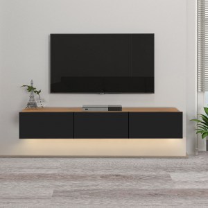 meg-GP042-0169,6-2 ΕΠΙΠΛΟ ΤΗΛΕΟΡΑΣΗΣ ΕΠΙΤΟΙΧΙΟ DAMLA MEGAPAP ΜΕ LED ΧΡΩΜΑ SAPPHIRE OAK - ΜΑΥΡΟ 180X29,5X29,5ΕΚ.