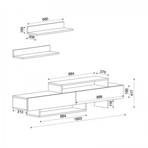 meg-GP042-0179,1-4 ΕΠΙΠΛΟ ΤΗΛΕΟΡΑΣΗΣ NIRVANA MEGAPAP ΑΠΟ ΜΕΛΑΜΙΝΗ ΧΡΩΜΑ ΚΑΡΥΔΙ - ΛΕΥΚΟ 180X31,3X41,7ΕΚ.