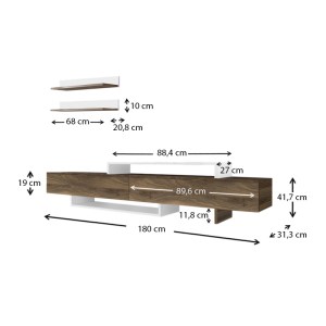 meg-GP042-0179,1-6 ΕΠΙΠΛΟ ΤΗΛΕΟΡΑΣΗΣ NIRVANA MEGAPAP ΧΡΩΜΑ ΚΑΡΥΔΙ - ΛΕΥΚΟ 180X31,3X41,7ΕΚ.