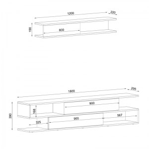 meg-GP042-0218,1-4 ΣΥΝΘΕΣΗ ΤΗΛΕΟΡΑΣΗΣ MANET MEGAPAP ΑΠΟ ΜΕΛΑΜΙΝΗ ΜΕ LED ΧΡΩΜΑ ΛΕΥΚΟ - ΚΑΡΥΔΙ 180X29,5X39ΕΚ.