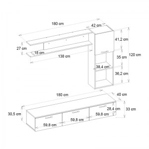 meg-GP042-0245,1-5 ΣΥΝΘΕΣΗ ΤΗΛΕΟΡΑΣΗΣ DARCY MEGAPAP ΧΡΩΜΑ ΜΑΥΡΟ ΕΦΕ ΜΑΡΜΑΡΟΥ - ΜΑΥΡΟ 180X40X33ΕΚ.