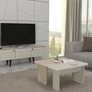 meg-GP042-0300,1-3 ΤΡΑΠΕΖΑΚΙ ΣΑΛΟΝΙΟΥ ΣΕΤ 2ΤΜΧ SEVILLA MEGAPAP ΧΡΩΜΑ SANDSTONE - TRAVERTINE 75X75X37,4ΕΚ.